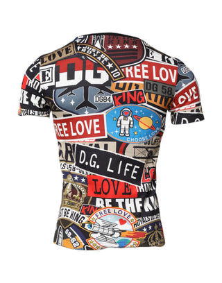 Mehrfarbiges Patchwork-Baumwoll-T-Shirt mit Rundhalsausschnitt
