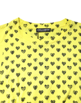 Gelbes Baumwoll-T-Shirt mit DG-Herzprint und Rundhalsausschnitt