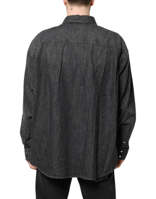 Gray Long Sleeves Button Down Denim Shirt