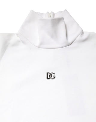 Camiseta de algodón blanca con cuello alto y aplique DG