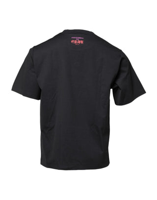 Black Cotton Graphic Print Crew Neck T-shirt