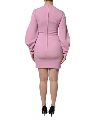 Rosa Polyester Etui-Minikleid mit langen Ärmeln