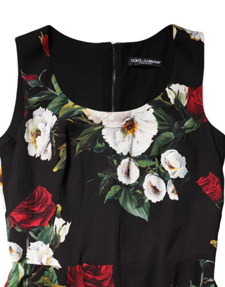 Black Floral Print Sleeveless Sheath Dress