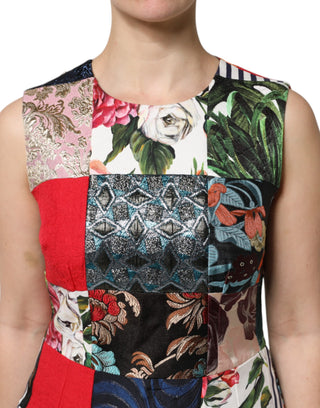 Mehrfarbiges ärmelloses Patchwork-Etuikleid