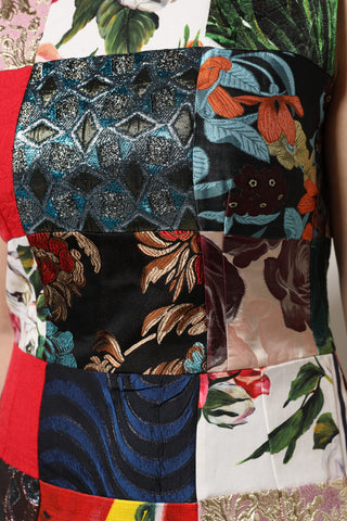 Mehrfarbiges ärmelloses Patchwork-Etuikleid