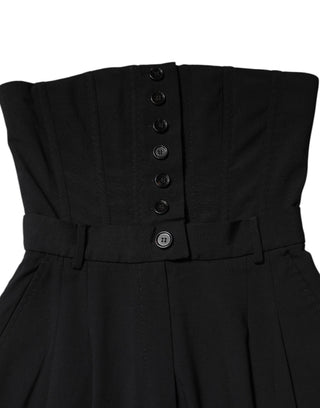 Black Wool Strapless Romper Jumpsuit Dress