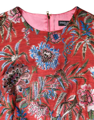 Vestido mini rojo de jacquard floral con corte en A