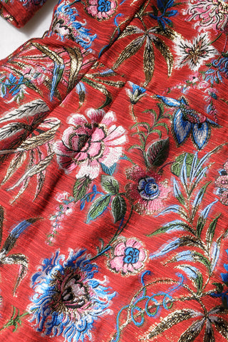 Vestido mini rojo de jacquard floral con corte en A
