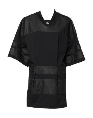 Black Cotton Short Sleeves V-neck T-shirt
