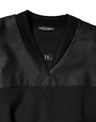 Black Cotton Short Sleeves V-neck T-shirt