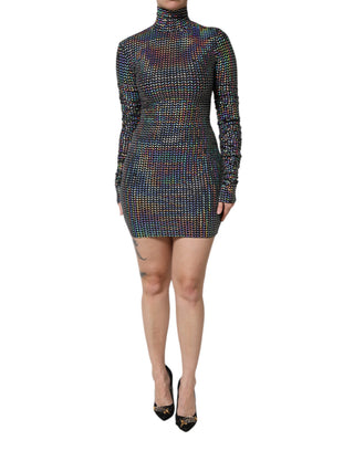 Schwarzes figurbetontes Mini-Kleid aus Nylon mit Verzierungen