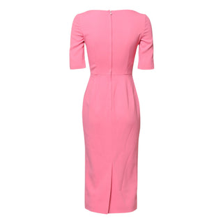 Vestido midi rosa de viscosa con mangas cortas y corte recto