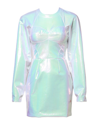 Weißes figurbetontes Mini-Kleid mit langen Ärmeln