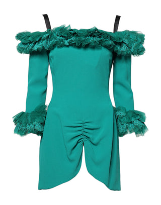 Green Lace Off Shoulder Sheath Mini Dress