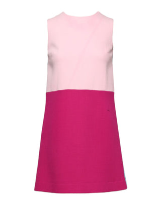 Vestido mini rosa y azul de lana sin mangas y corte recto