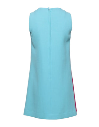 Vestido mini rosa y azul de lana sin mangas y corte recto
