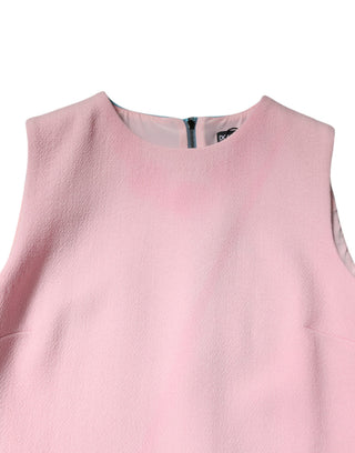 Vestido mini rosa y azul de lana sin mangas y corte recto