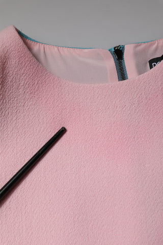 Vestido mini rosa y azul de lana sin mangas y corte recto