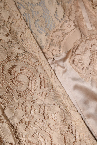 Beige Floral Lace Sleeveless Sheath Dress