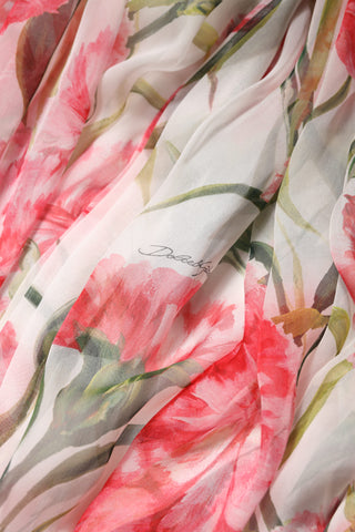 White Floral Silk Halter A-line Maxi Dress