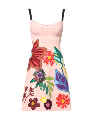 Vestido mini con tirantes finos y estampado floral rosa