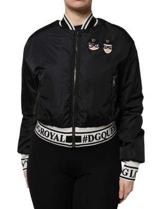 Schwarze Nylon-Bomberjacke mit durchgehendem Reißverschluss #DGFamily