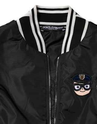 Schwarze Nylon-Bomberjacke mit durchgehendem Reißverschluss #DGFamily