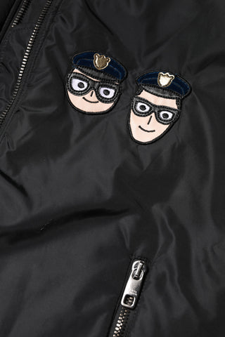 Schwarze Nylon-Bomberjacke mit durchgehendem Reißverschluss #DGFamily
