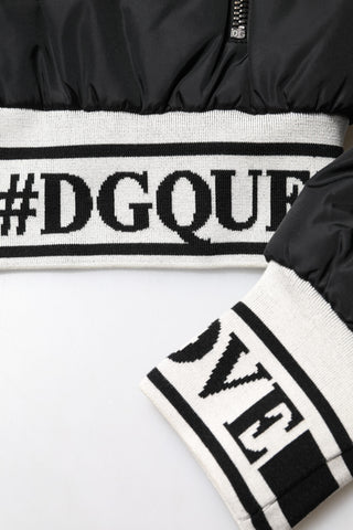 Schwarze Nylon-Bomberjacke mit durchgehendem Reißverschluss #DGFamily
