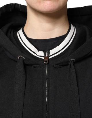 Sudadera negra de algodón con capucha y cremallera completa