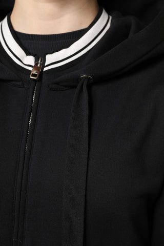 Sudadera negra de algodón con capucha y cremallera completa