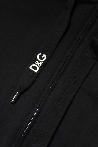 Sudadera negra de algodón con capucha y cremallera completa