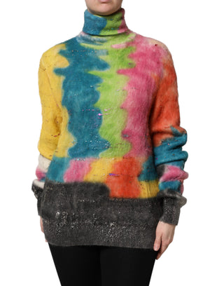 Mehrfarbiger Mohair Rollkragenpullover
