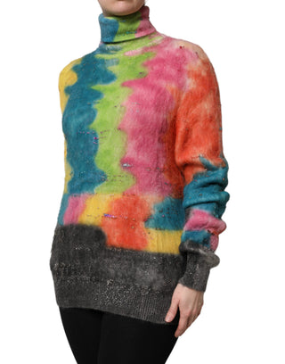 Mehrfarbiger Mohair Rollkragenpullover