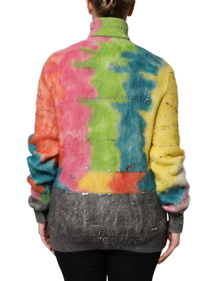 Mehrfarbiger Mohair Rollkragenpullover