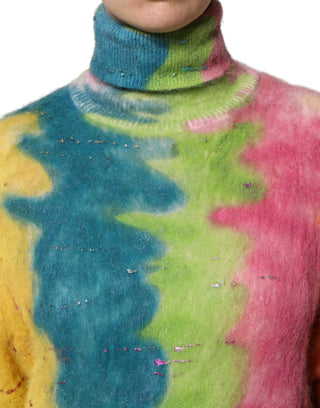 Mehrfarbiger Mohair Rollkragenpullover