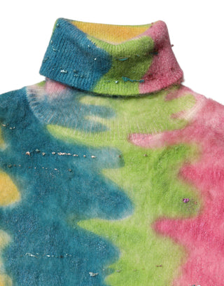 Mehrfarbiger Mohair Rollkragenpullover