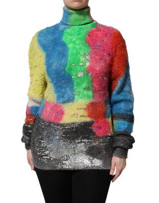 Mehrfarbiger Mohair Rollkragenpullover