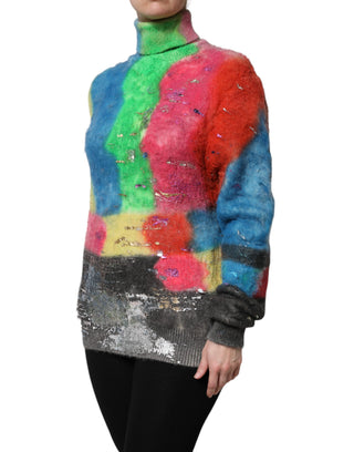 Mehrfarbiger Mohair Rollkragenpullover