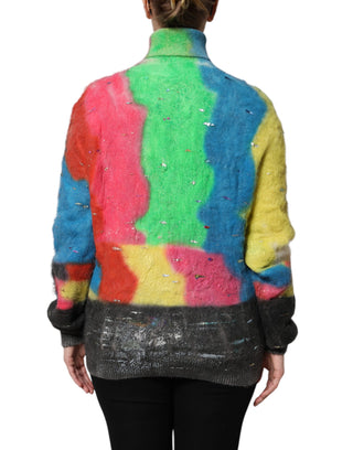 Mehrfarbiger Mohair Rollkragenpullover