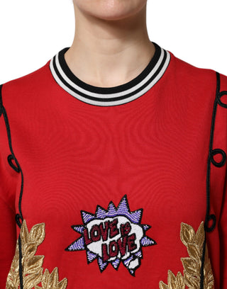Red Cotton Queen Sequined Pullover Sweater