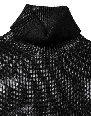 Schwarzes, bauchfreies Rollkragenshirt aus Wolle mit langen Ärmeln