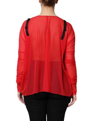 Rot-schwarzes Bustier-Oberteil mit langen Ärmeln