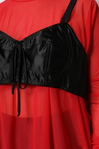 Rot-schwarzes Bustier-Oberteil mit langen Ärmeln