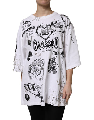Weißes Baumwoll-T-Shirt mit DG BLESSED Aufdruck