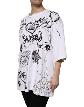Weißes Baumwoll-T-Shirt mit DG BLESSED Aufdruck