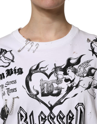 Weißes Baumwoll-T-Shirt mit DG BLESSED Aufdruck