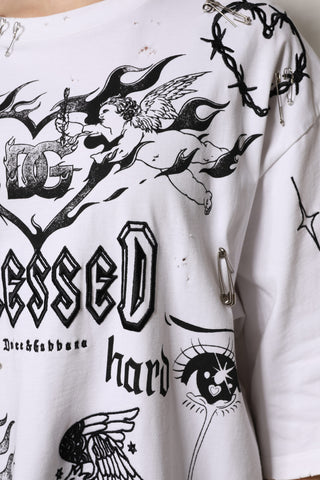 Weißes Baumwoll-T-Shirt mit DG BLESSED Aufdruck