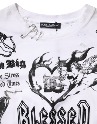 Weißes Baumwoll-T-Shirt mit DG BLESSED Aufdruck