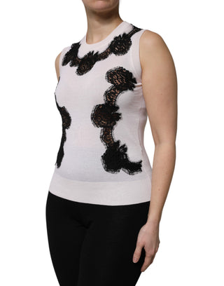 White Cashmere Floral Lace Detailing Tank Top